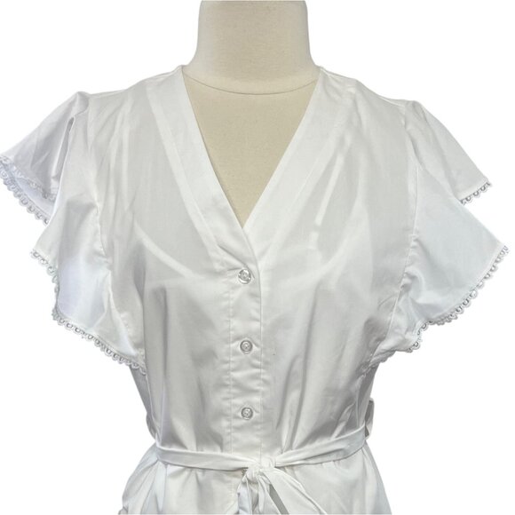Isabel & Nina Dress Womens 14 White New WOT Button Up Knee Length Belted - Picture 3 of 9